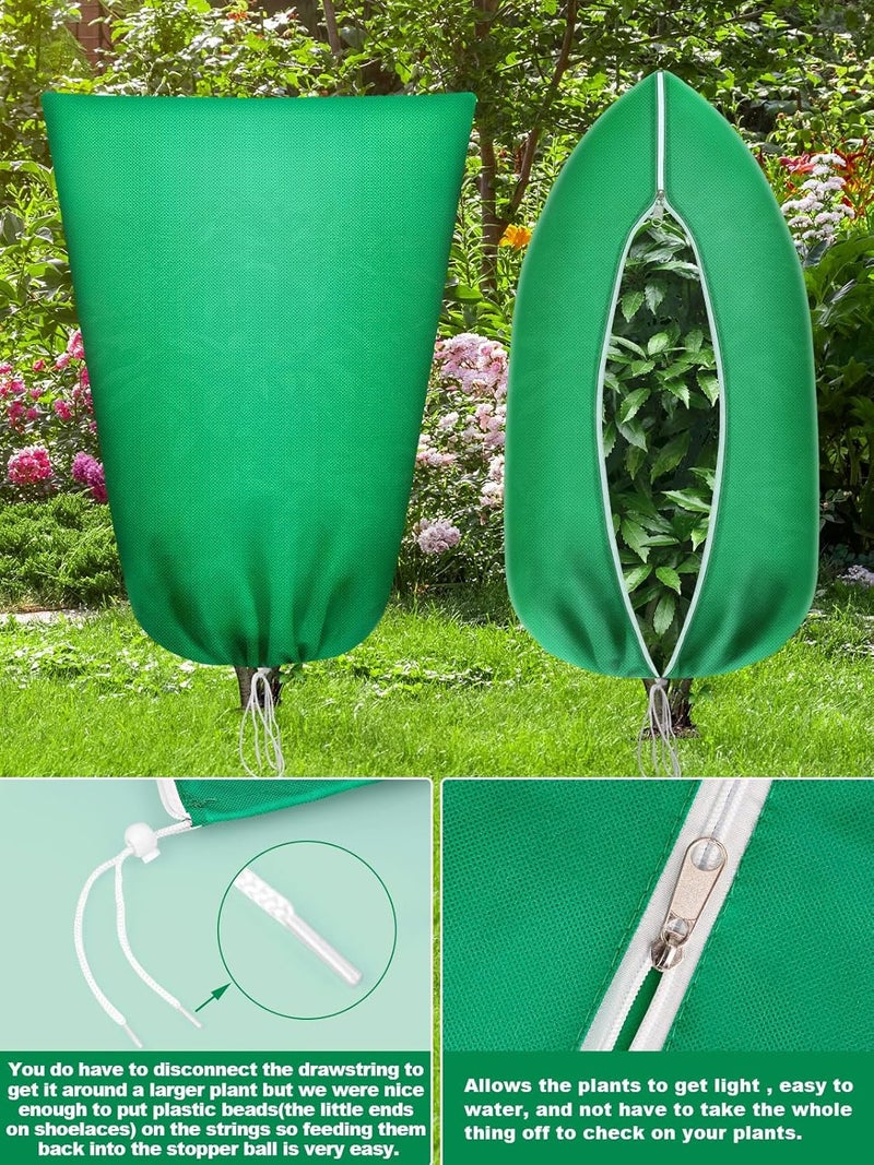 Abimars Thicker Plant Covers Freeze Protection Jacket 2.36 oz/yd², 3.2'x5' Reusable Winter Plant Covers with Drawstring & Zipper, 2 Pack Light, Porous Fabric for Plant Breathing - Image 3